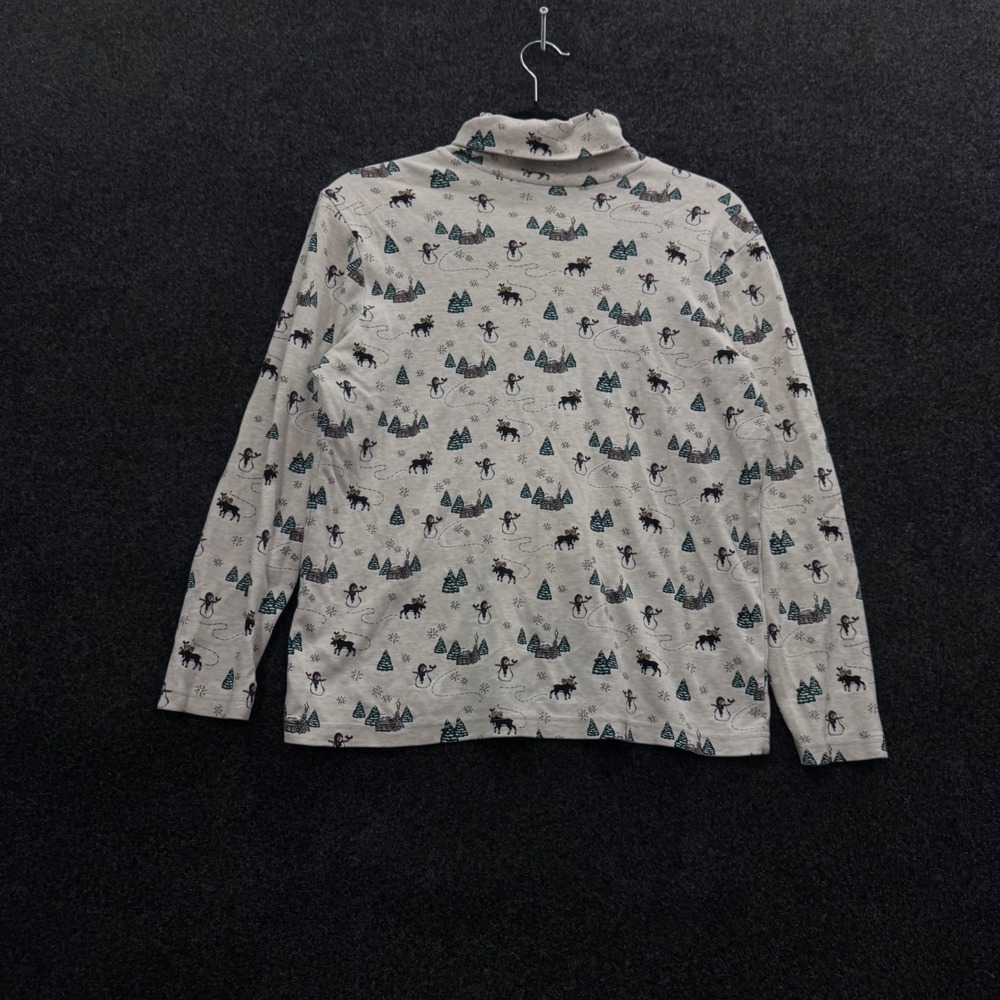 Croft & Barrow Womens Small Turtleneck Winter Snowman Moose Cabin Print Top